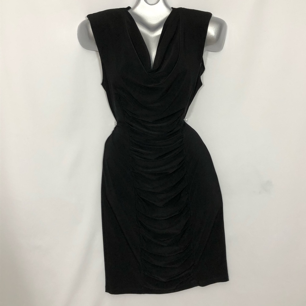 KOMAROV VINTAGE shoulder pads ruching midi dress